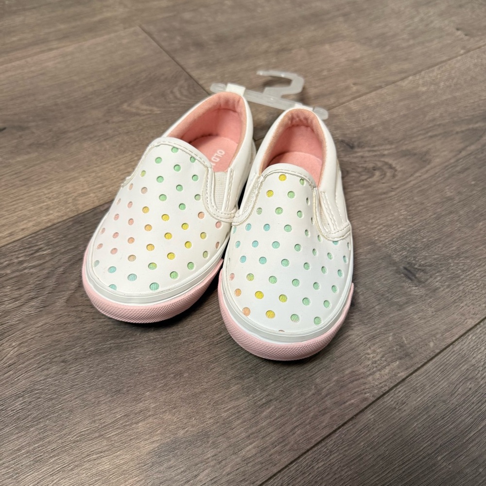 Old Navy Kids White Slip-On Sneakers with Multicolor Dots